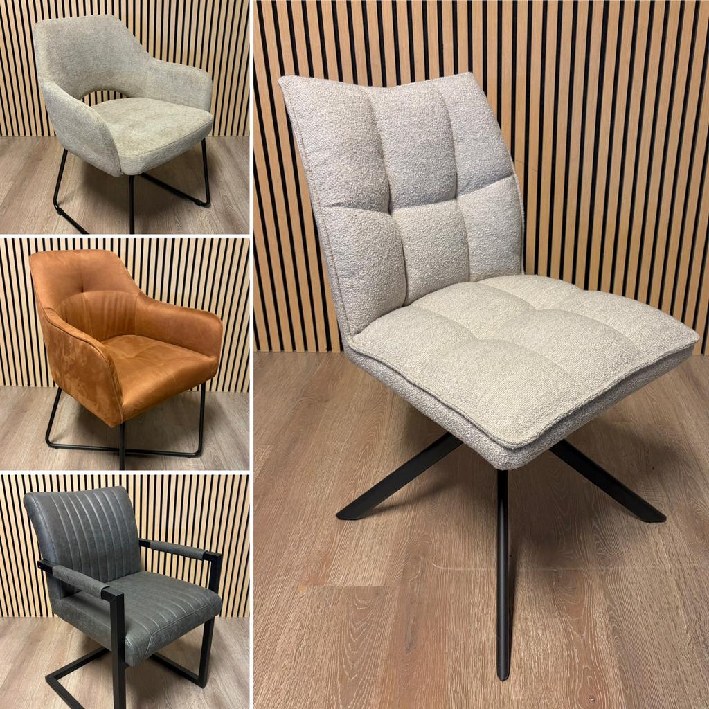 Nieuwe luxe eetkamerstoelen - keukentafel stoelen draai &, Ophalen, Boucle teddystof leer linnen microleder velvet seude, Nieuw