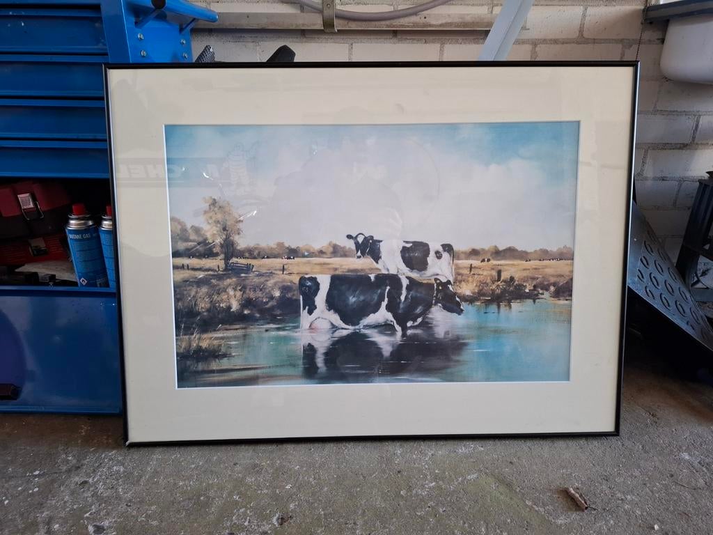 Ingelijste print van koeien in de wei, 87x64.5cm, Antiek en Kunst, Ophalen