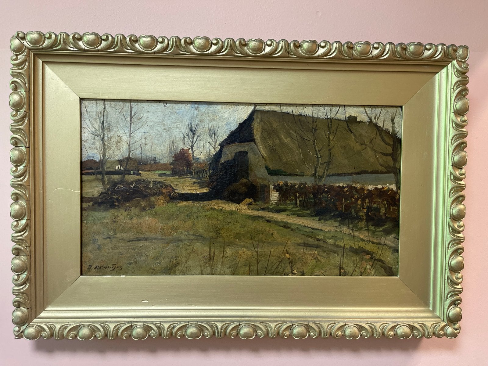 Jan Kleintjes Heerde Schilderij Landschap met boerderij, Doek, Realistisch, Ophalen of Verzenden, Gesigneerd
