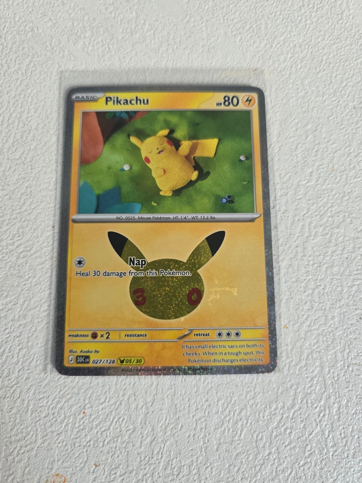 Pikachu Pokémon Kaart - Basic HP80, Ophalen of Verzenden, Zo goed als nieuw, Losse kaart