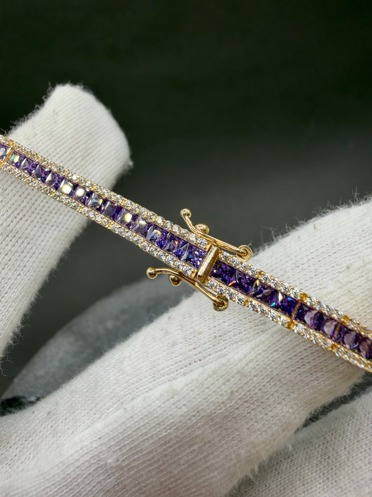14k Gouden Tennis Armband met Amethist en Zirkonia, Paars, Nieuw, Ophalen of Verzenden, Met edelsteen