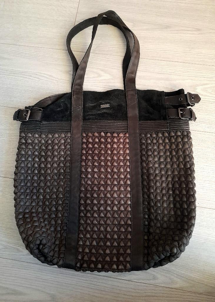 Mooie grote Maison Scotch echt lederen leren damestas tas, Ophalen of Verzenden, Gebruikt, Bruin, Handtas
