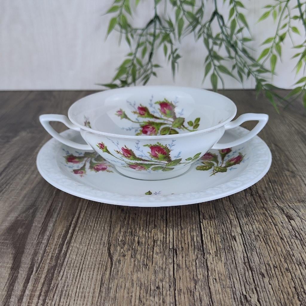 Rosenthal Maria Moosrose Kontinental Soepkom met schotel, Ophalen of Verzenden