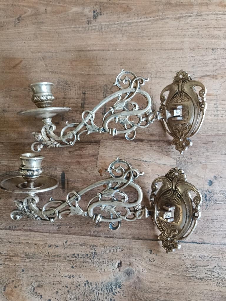 Set sierlijke bronzen pianokandelaars, Ophalen of Verzenden, Koper of Brons