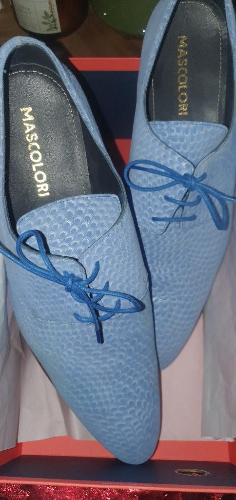 nieuw Mascolori heren veterschoenen lichtblauw leer mt 47, Mascolori, Blauw, Nieuw, Ophalen of Verzenden