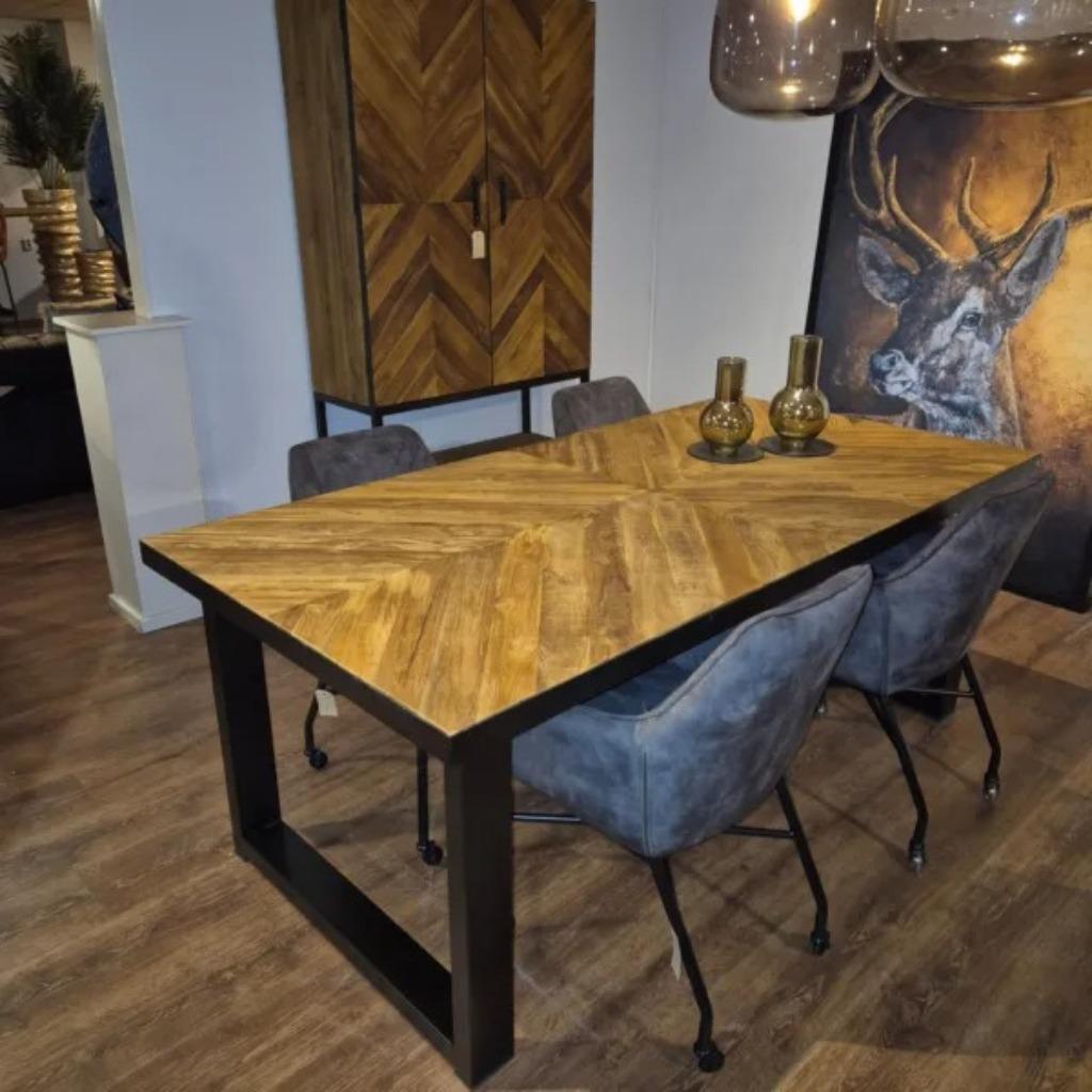 24460 Eettafel Tafel Visgraat-Motief Teak 2,00 m x 1,00 m, Ophalen, Teakhout, Nieuw, 50 tot 100 cm