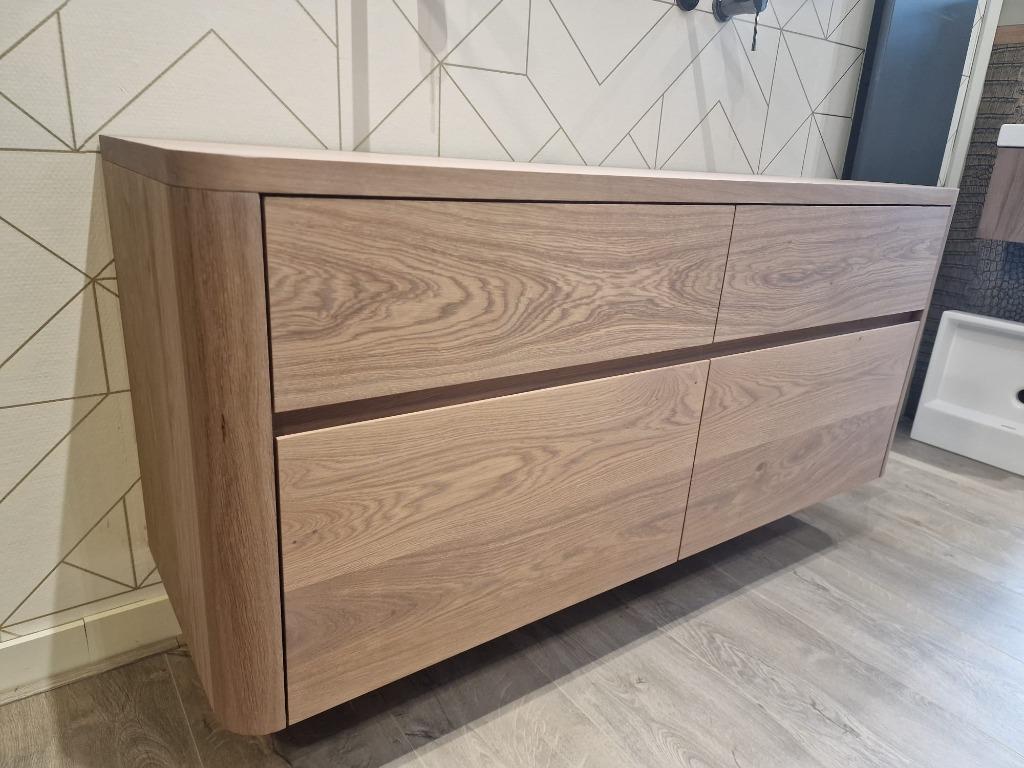 Son Massief eiken houten badmeubel 140cm met ronde hoeken, Huis en Inrichting, Badkamer | Badkamermeubels, 100 tot 150 cm, Nieuw