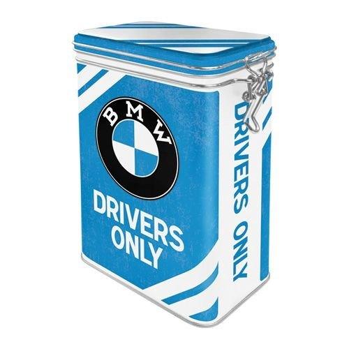 BMW Drivers only clipbox reclame voorraadblik koektrommel