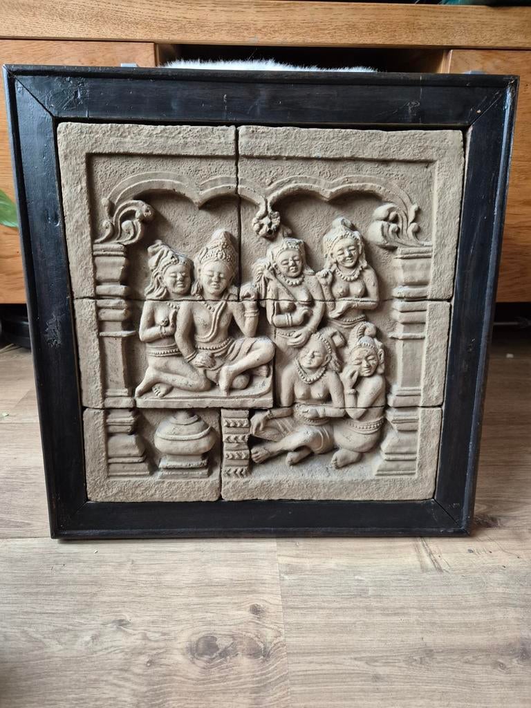 Schilderij met stenen replica van het Borobodur Reliëf, Antiek en Kunst, Ophalen
