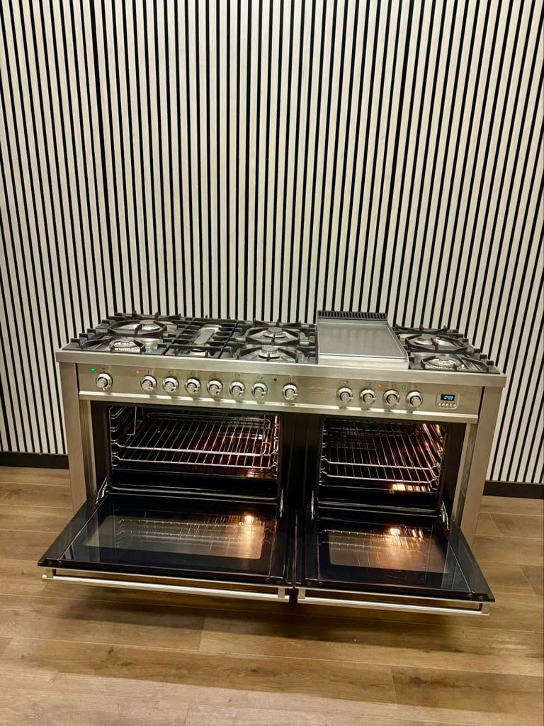 Luxe Boretti Fornuis 8 pits RVS dubbele oven 150 cm breed, Fornello Esperta, Grill, Ophalen of Verzenden, Zo goed als nieuw