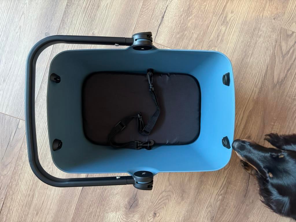 Basil Buddy blauwe fietsmand voor hond + rekje, Dieren en Toebehoren, Ophalen, Zo goed als nieuw