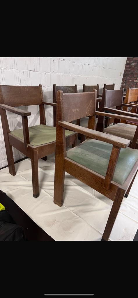 8x Vintage houten stoelen met armleuningen, Ophalen