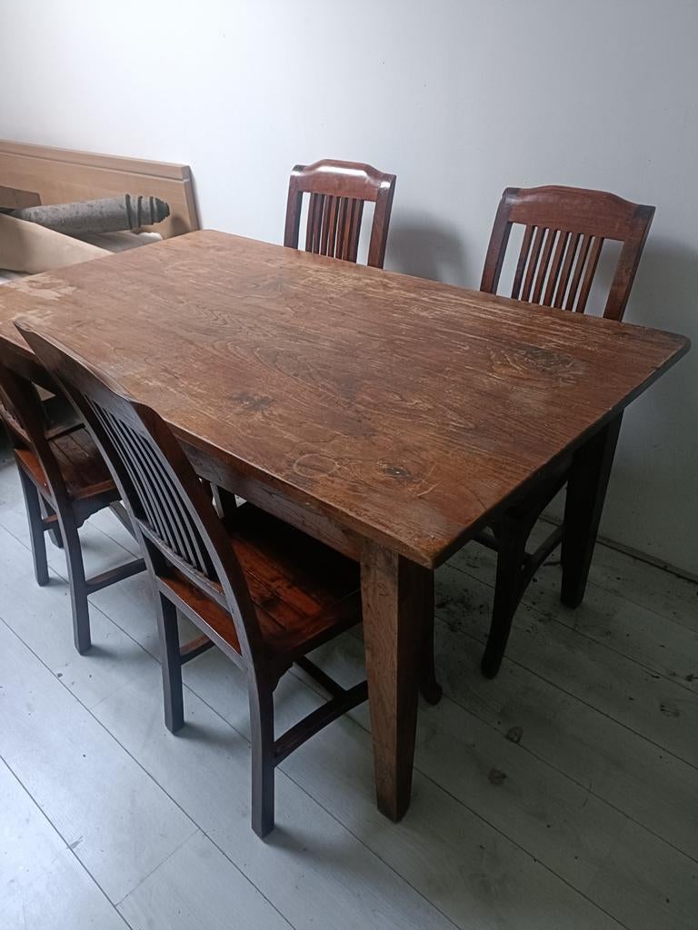 Teakhouten tafel met stoelen - Koloniaal, Gebruikt, 100 tot 150 cm, Koloniaal, Teakhout