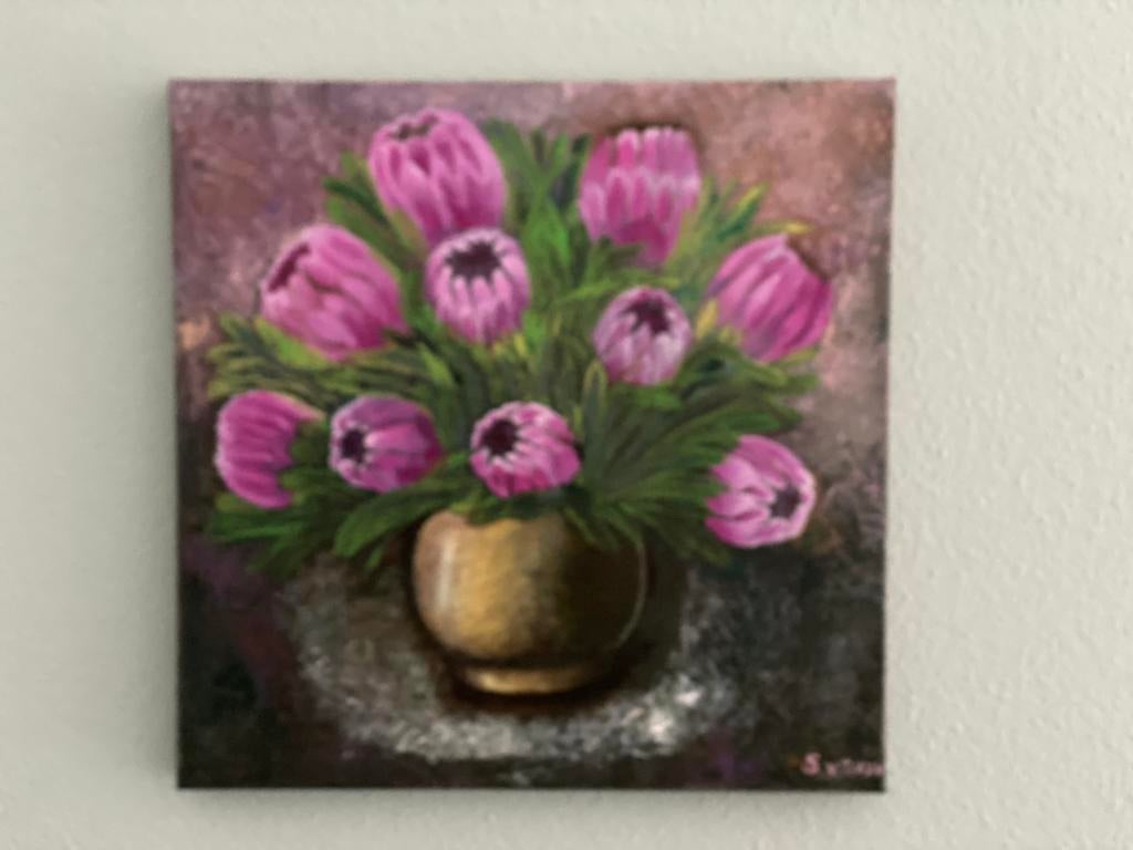 Kleurrijk olieverf schilderij,  50X50 cm, Ophalen of Verzenden