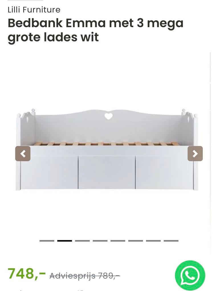 Bedbank Lilli Furniture Set van Emma met 3 lades - Wit, Ophalen, Wit, 190 cm of minder, Zo goed als nieuw