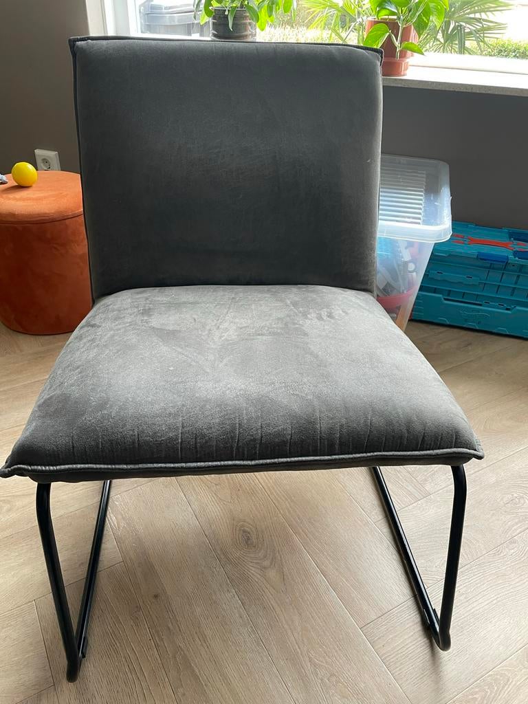 Antraciet Fauteuil met Zwarte Poten, Ophalen, Gebruikt, 75 tot 100 cm, Metaal