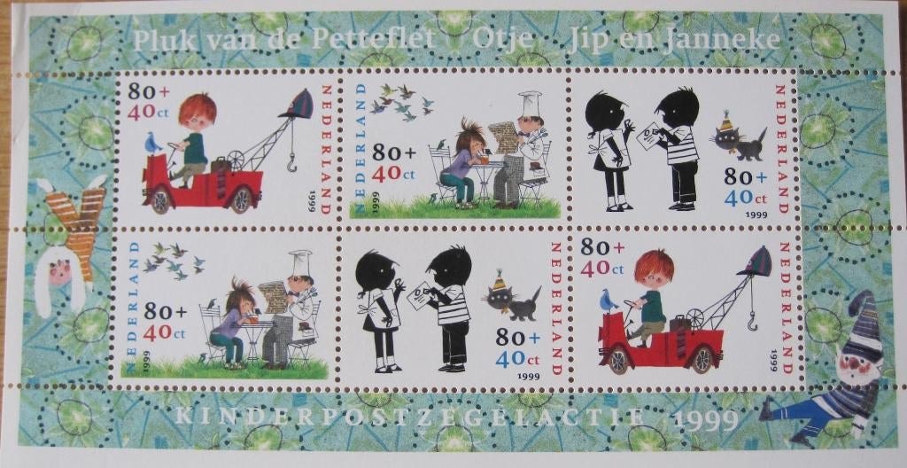 blok kinderpostzegels - Jip en Janneke - Pluk - Otje - 1999, Postzegels en Munten, Ophalen of Verzenden, Postfris, Overige thema's
