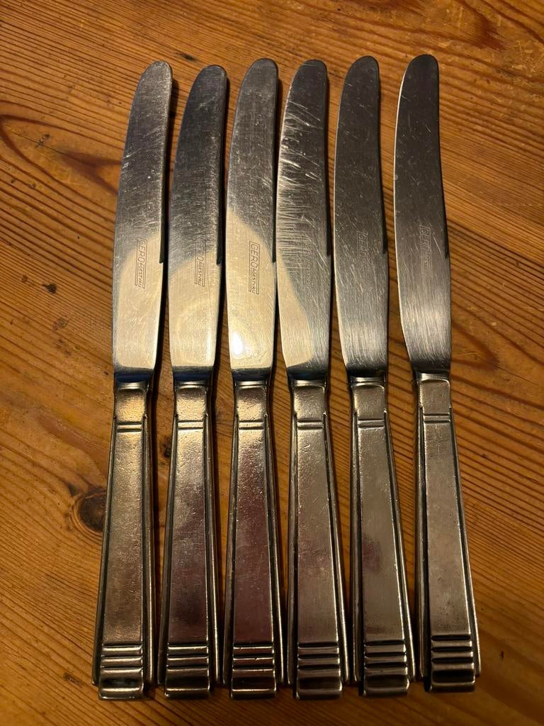 6 verzilverde dinermessen Art deco stijl Gero 90 model 447, Ophalen of Verzenden, Gebruikt, Zilver, Los bestek