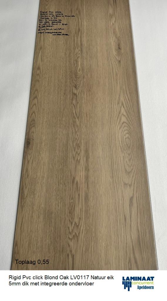 Pvc click Blond Eik Natuur 5mm dik integreerde ondervloer, Bruin, 75 m² of meer, Nieuw, Ophalen of Verzenden