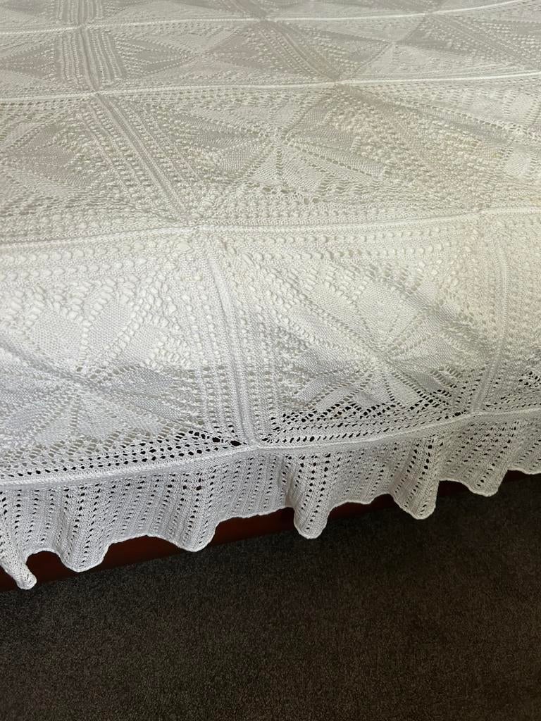 Mooi brocante gehaakt bedsprei, Huis en Inrichting, Eenpersoons, Wit, Dekbedovertrek, Ophalen of Verzenden
