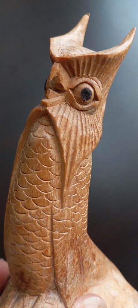 Prachtig Houten Art Deco beeld van een staande gehoornde uil, Ophalen of Verzenden