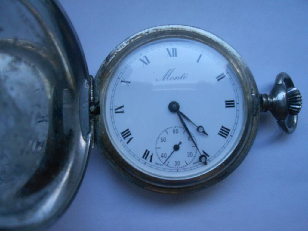 Vintage Monté zakhorloge, Sieraden, Tassen en Uiterlijk, Horloges | Antiek, Overige merken, Zakhorloge, Staal, 1930 tot 1960