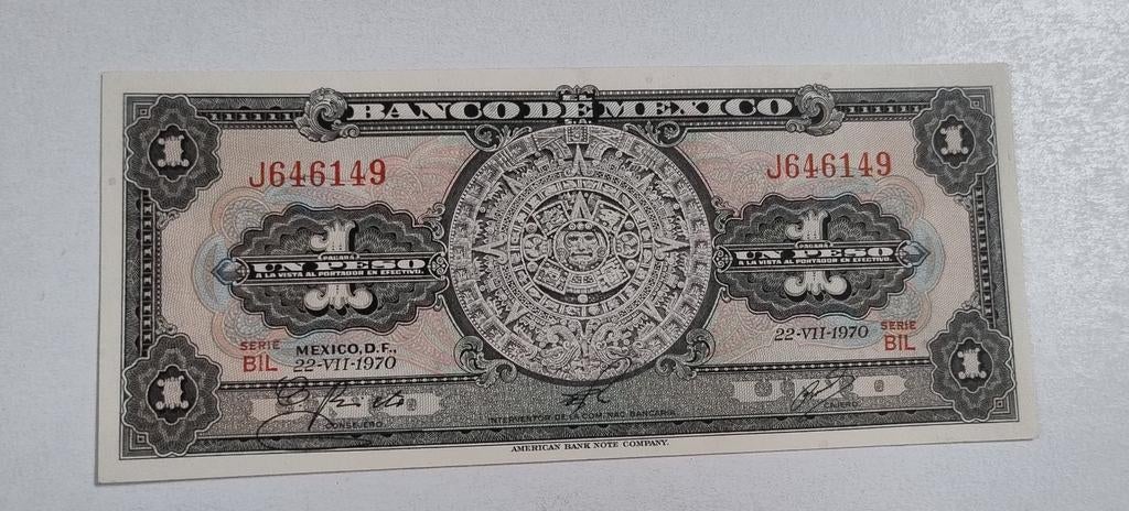 Mexico 1 Peso Biljet - 1970, Aztec calendar, Ophalen of Verzenden, Noord-Amerika, Los biljet