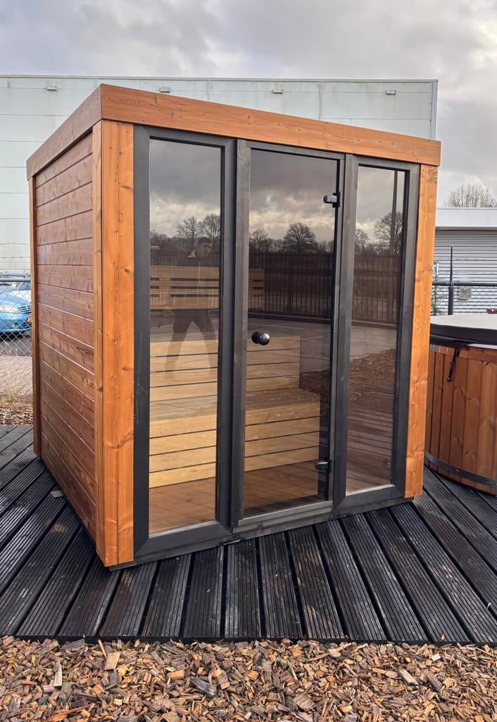 Thermowood panorama sauna buitensauna tuinsauna buiten sauna, Sport en Fitness, Sauna, Ophalen of Verzenden, Nieuw