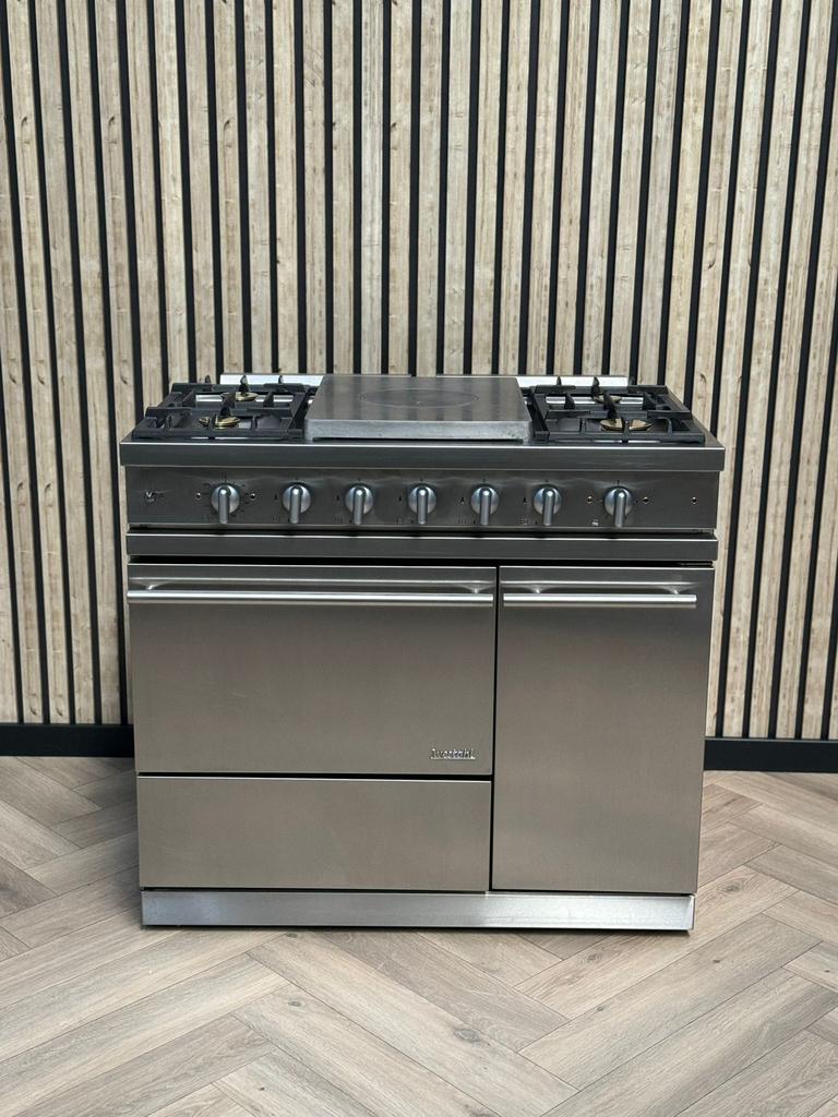 Lacanche Inox 100cm Gas + Hete Lucht + Coup de Feu, Witgoed en Apparatuur, Fornuizen, Vrijstaand, Gas, 5 kookzones of meer, 90 tot 95 cm