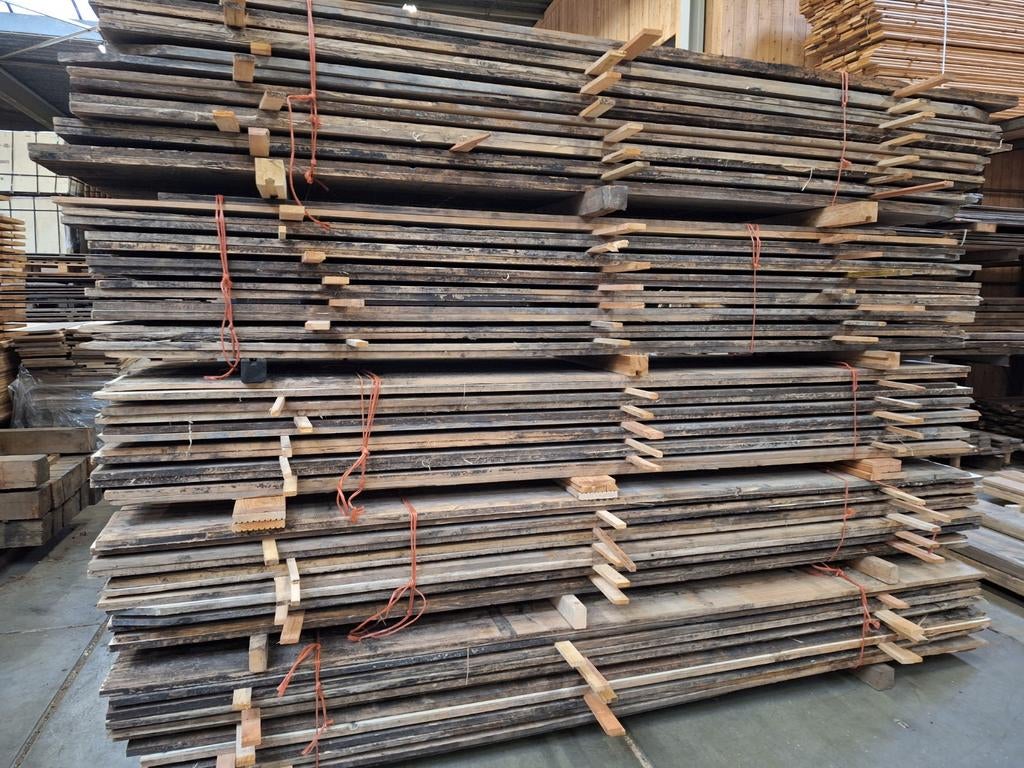 Mooie grote  partij brede  sloophout  planken barnwood, Doe-het-zelf en Verbouw, Hout en Planken, Ophalen, Gebruikt, Minder dan 25 mm