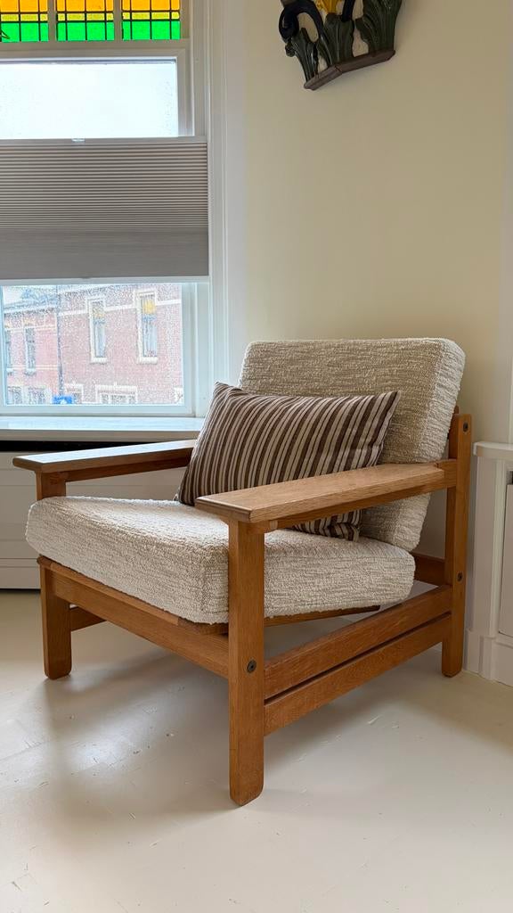 Arne Aksel Dahl KP Mobler Fauteuil - Dedar Atlas Stof, Ophalen, Zo goed als nieuw, 75 tot 100 cm, Hout