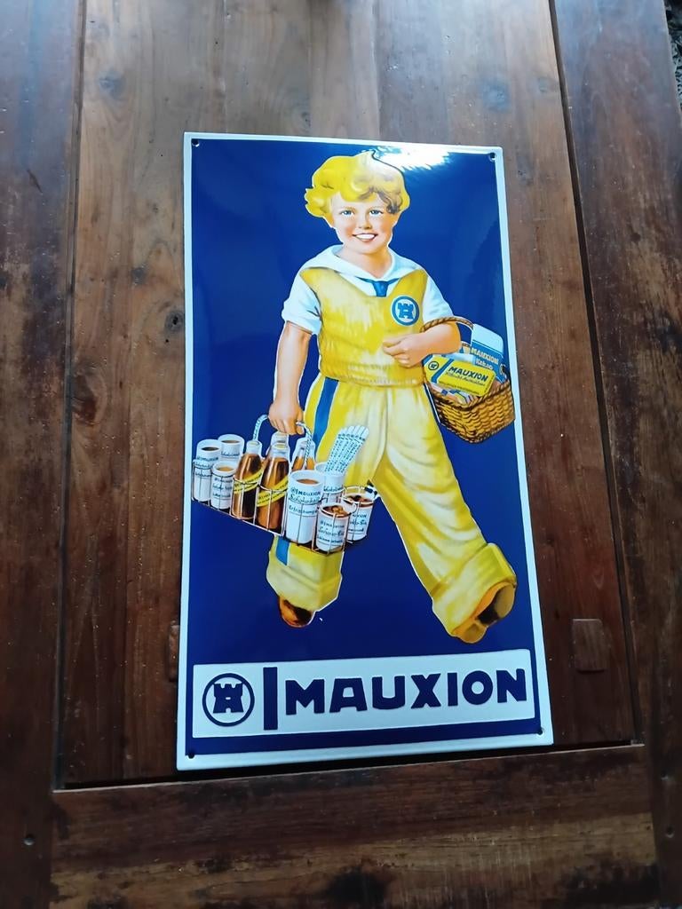 Emaille reclamebord Mauxion, Ophalen, Zo goed als nieuw, Reclamebord