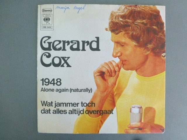 Gerard Cox. 1948 Alone again. / Wat jammer toch dat alles, Ophalen of Verzenden, Gebruikt, 7 inch, Nederlandstalig