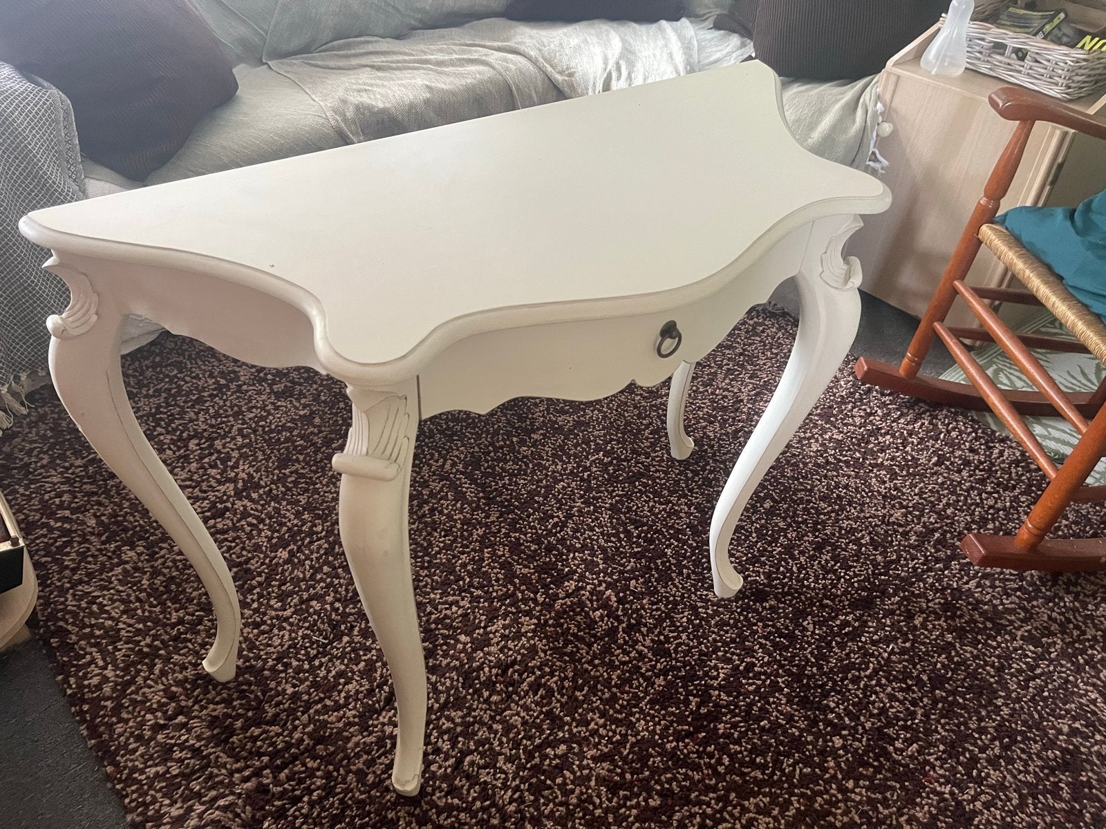 Wit brocante bijzettafel - HS. collection, Ophalen, Gebruikt, 75 cm of meer, Overige vormen