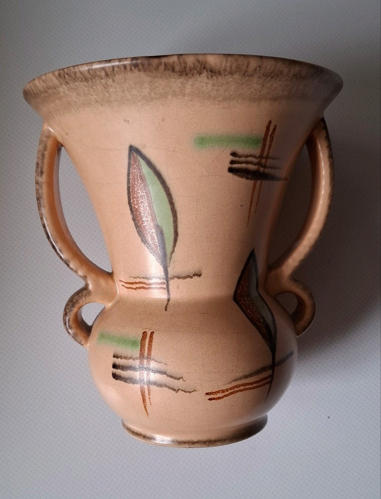 Vintage vaas in zalmroze mid-century keramiek, Ophalen of Verzenden
