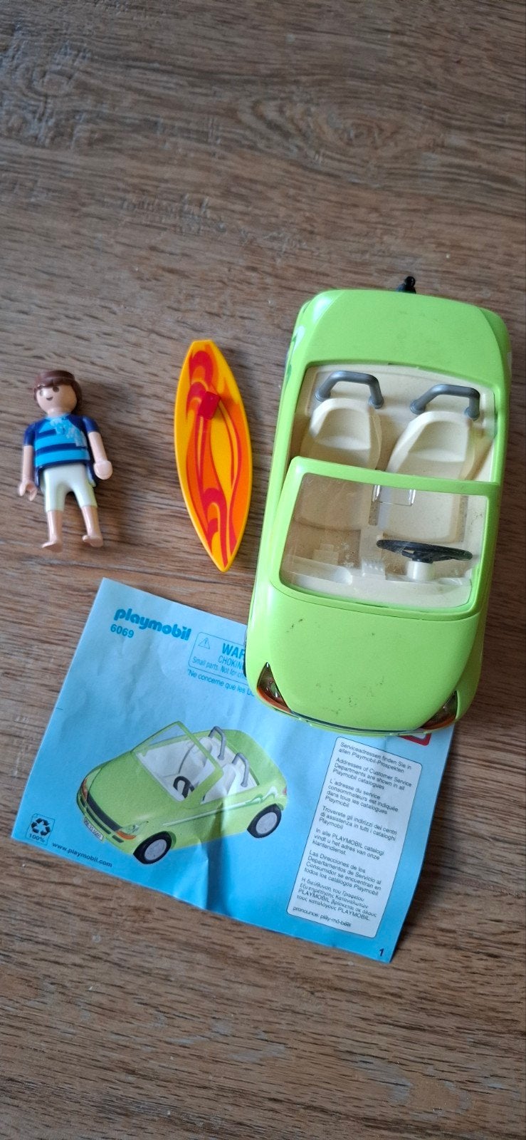 Playmobil 6069 Groene Cabrio met Surfer en Surfplank, Ophalen of Verzenden, Gebruikt, Jongen of Meisje