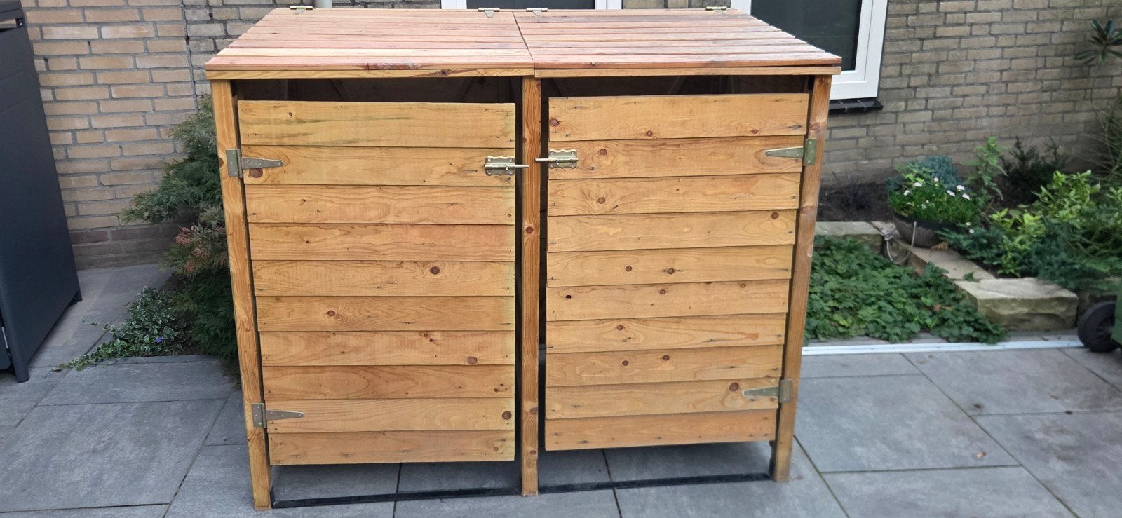 Houten containerberging voor 2 containers, Ophalen, Gebruikt, Hout, Containerberging