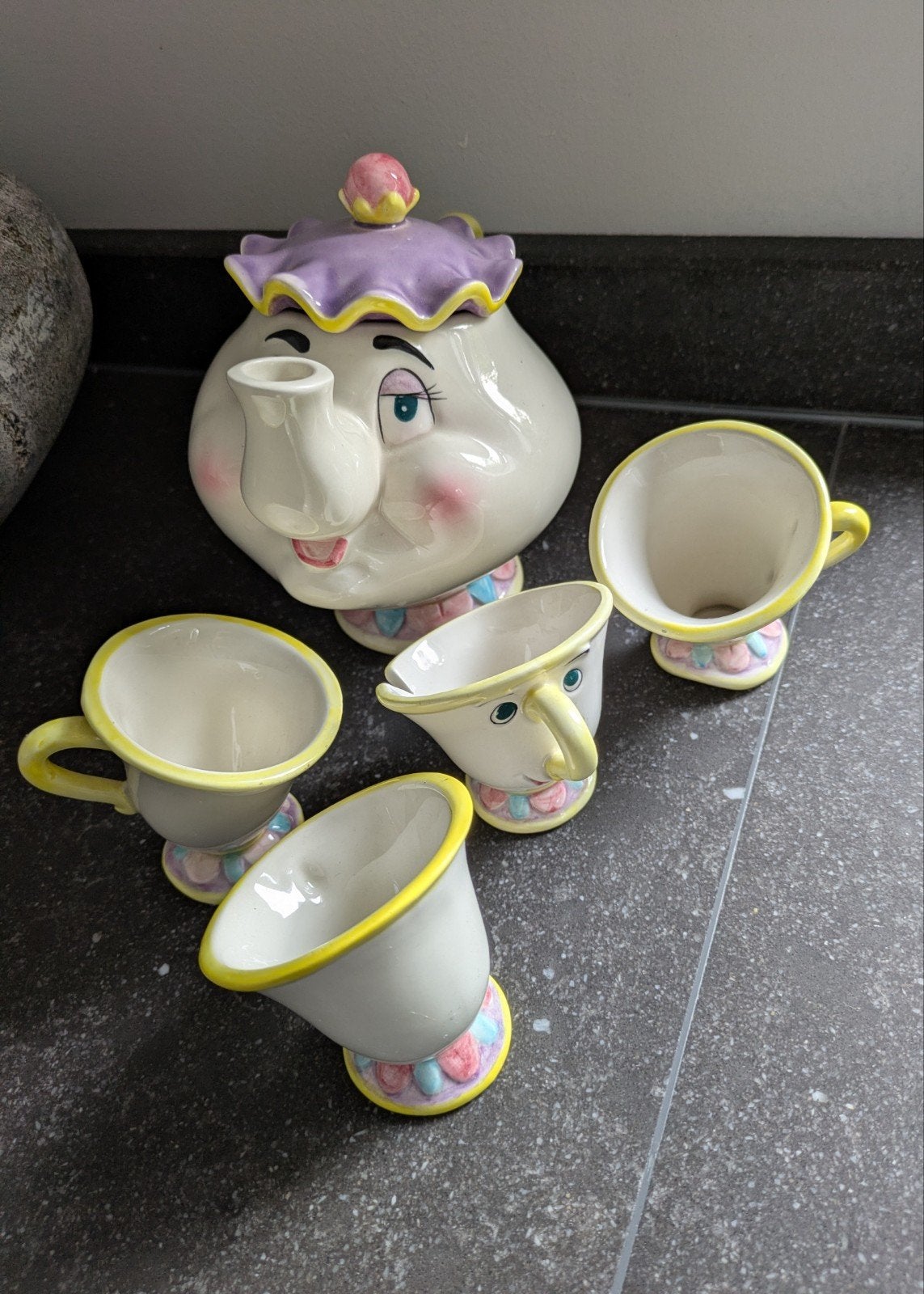 Disney Belle en het Beest-origineel-set mw. theepot Barstje, Ophalen of Verzenden