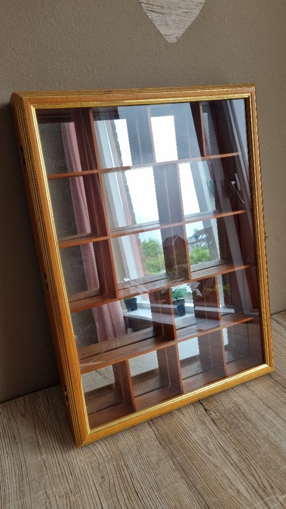 Mooi Vintage Vitrine Spiegel Pronk Wandkastje Hout en Glas, Minder dan 50 cm, Met deur(en), Verzenden, BROCANT VINTAGE LANDELIJK ANTIEK VERZAMELEN