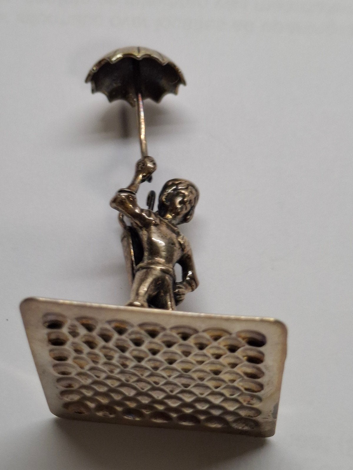 zilveren  miniatuur  paraplu verkoper, Ophalen of Verzenden