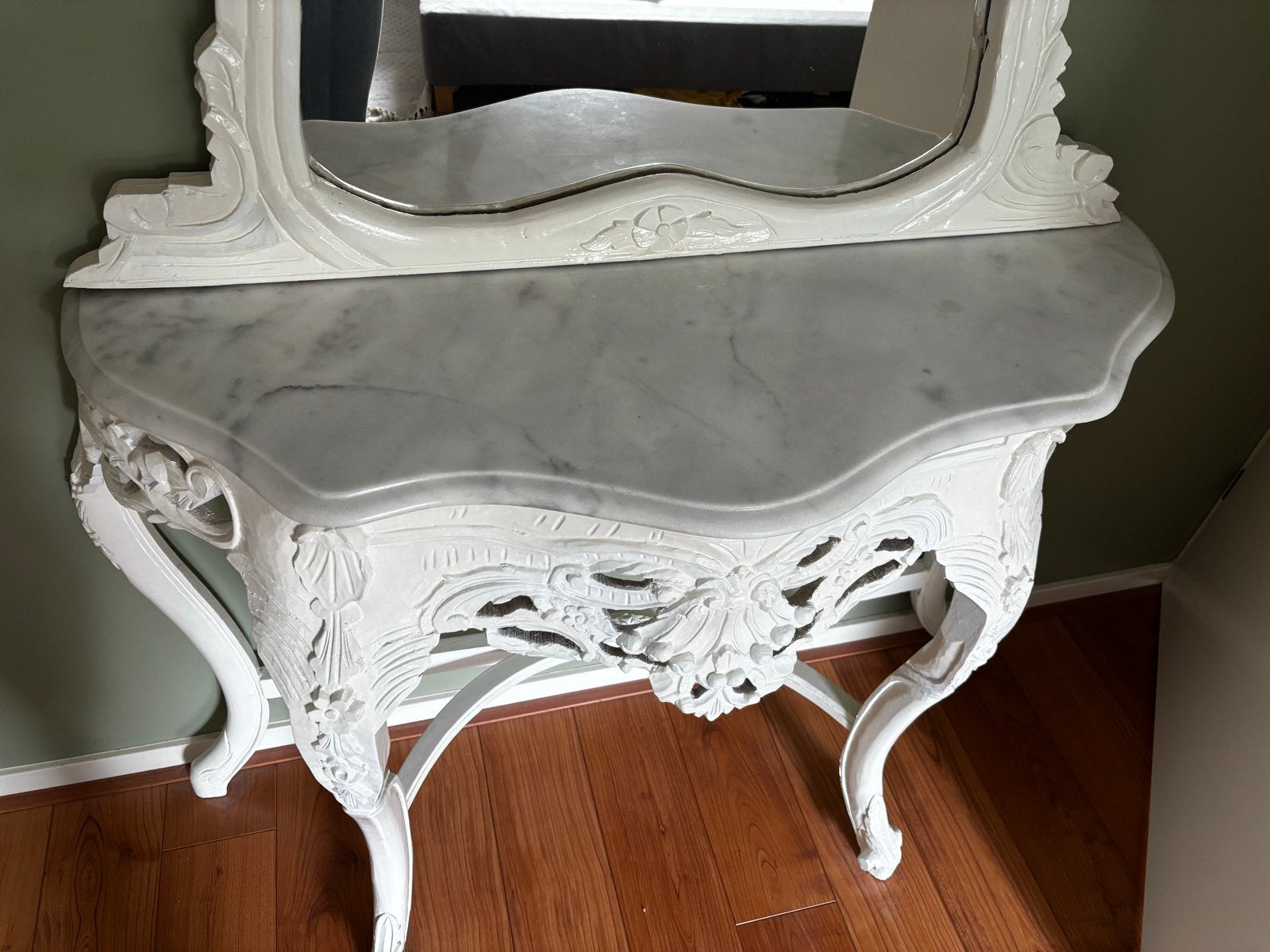 Antieke console tafel met spiegel - Marmeren blad, Ophalen, Overige vormen, 100 tot 150 cm, 150 tot 200 cm