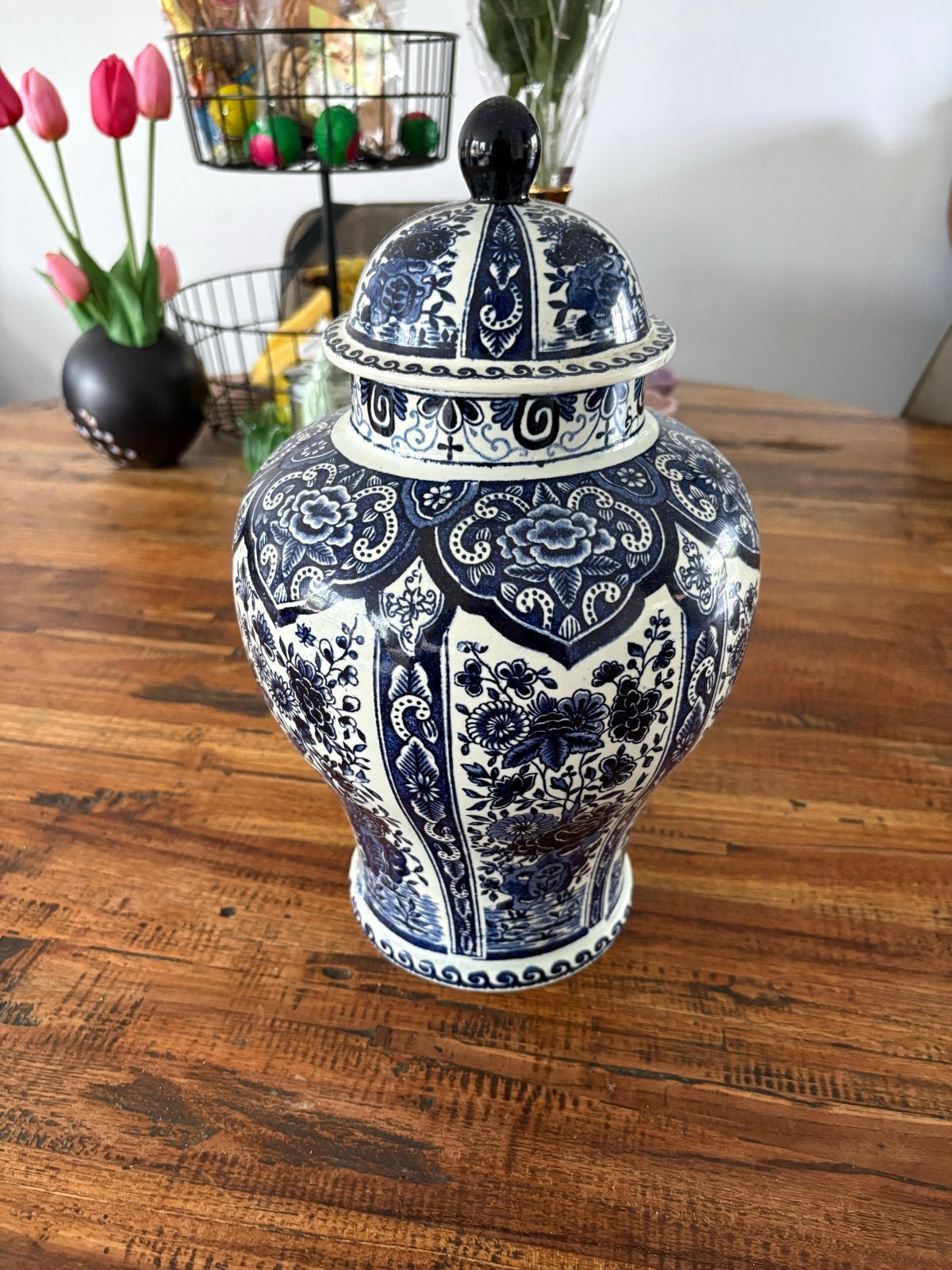 Prachtige Delfts Blauwe Gemberpot met Deksel, Antiek en Kunst, Ophalen of Verzenden