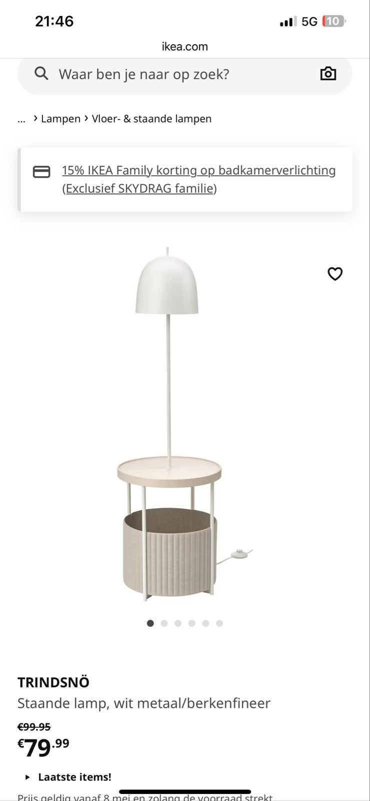 IKEA TRINDSNÖ staande lamp met tafel en opbergruimte, Huis en Inrichting, Lampen | Vloerlampen, Ophalen, Nieuw, Hout, 100 tot 150 cm