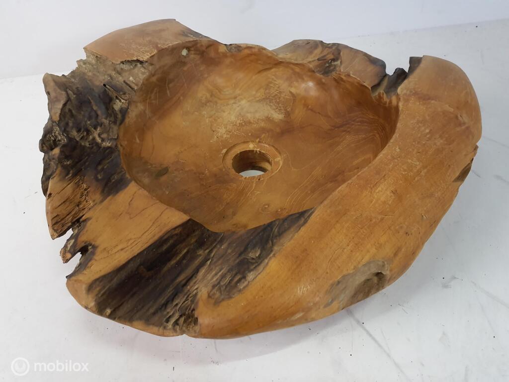 Teak kom - wasbak - 243475, diameter ca. 45 cm, Nieuw