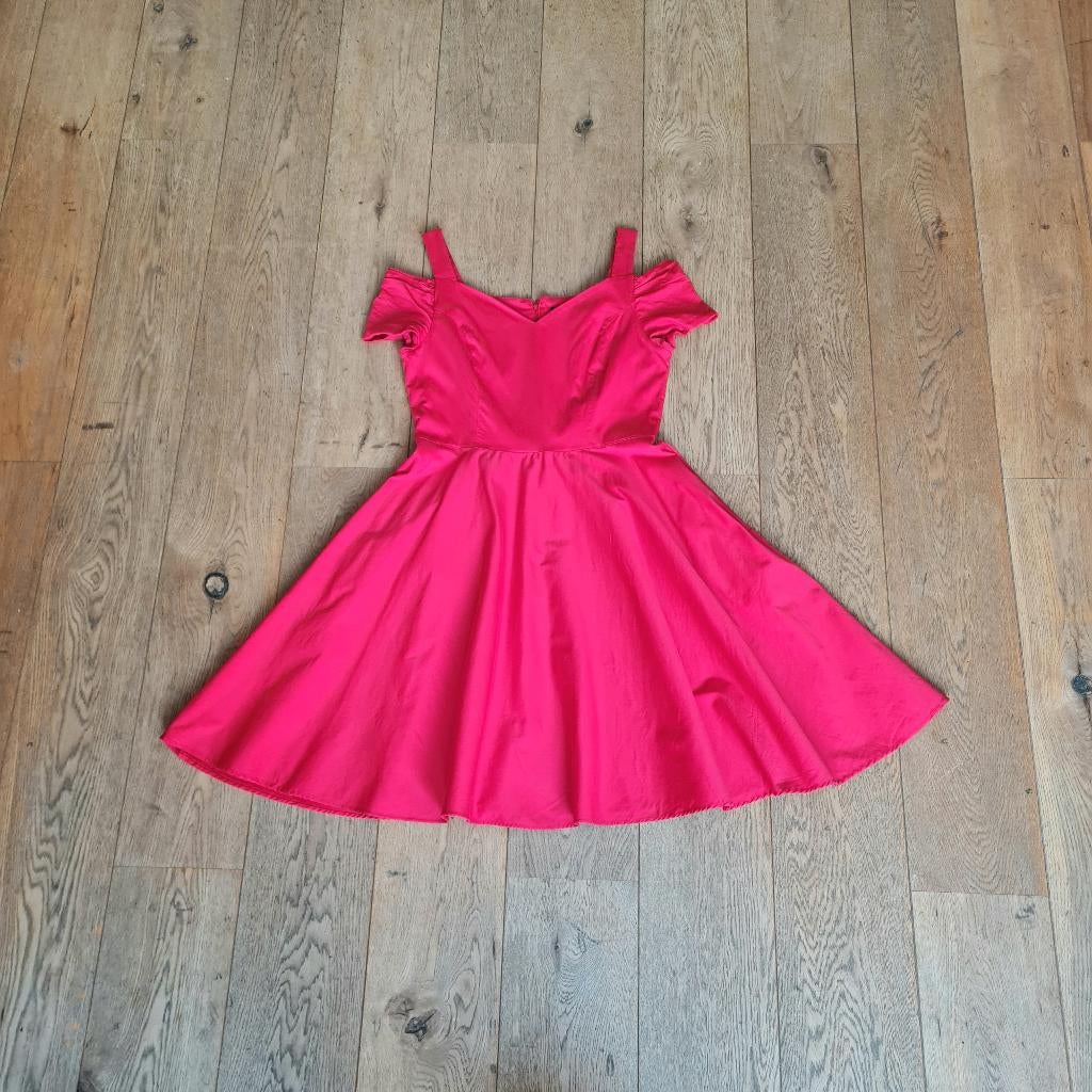 Rode retro rockabillystijl Hell Bunny jurk, Kleding | Dames, Jurken, Gedragen, Maat 42/44 (L), Rood, Knielengte, Ophalen of Verzenden