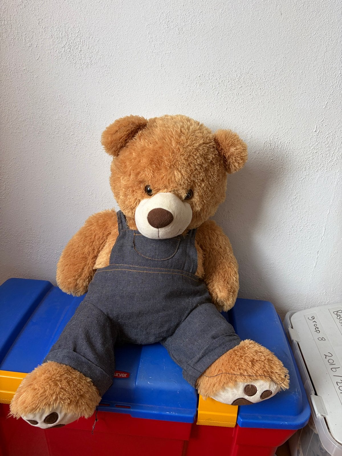 Grote bruine teddybeer met tuinbroek, Ophalen, Beer, Zo goed als nieuw, Middelgroot (20 tot 80 cm)