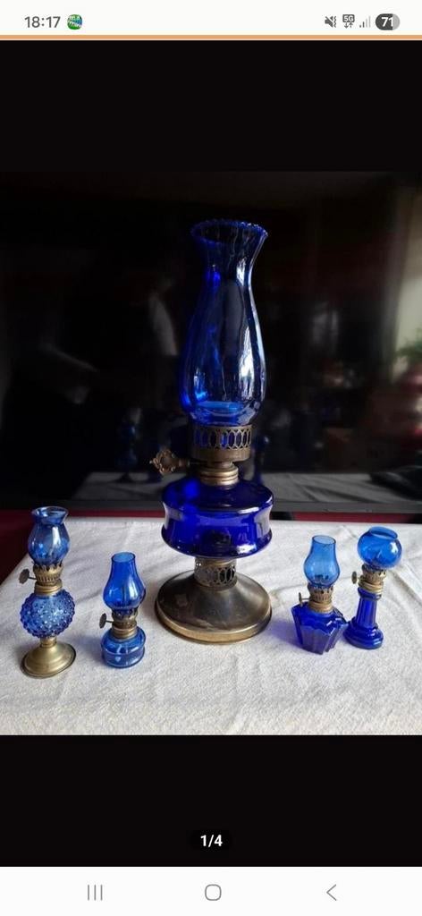 Set van 5 blauwe olielampen, Antiek en Kunst, Antiek | Lampen, Ophalen