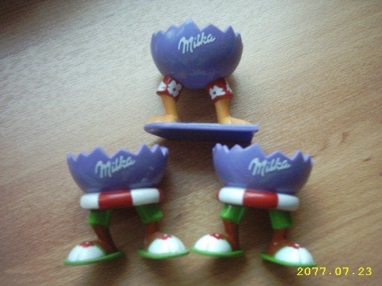 3 milka eierdopjes, Ophalen, Gebruikt, Gebruiksvoorwerp