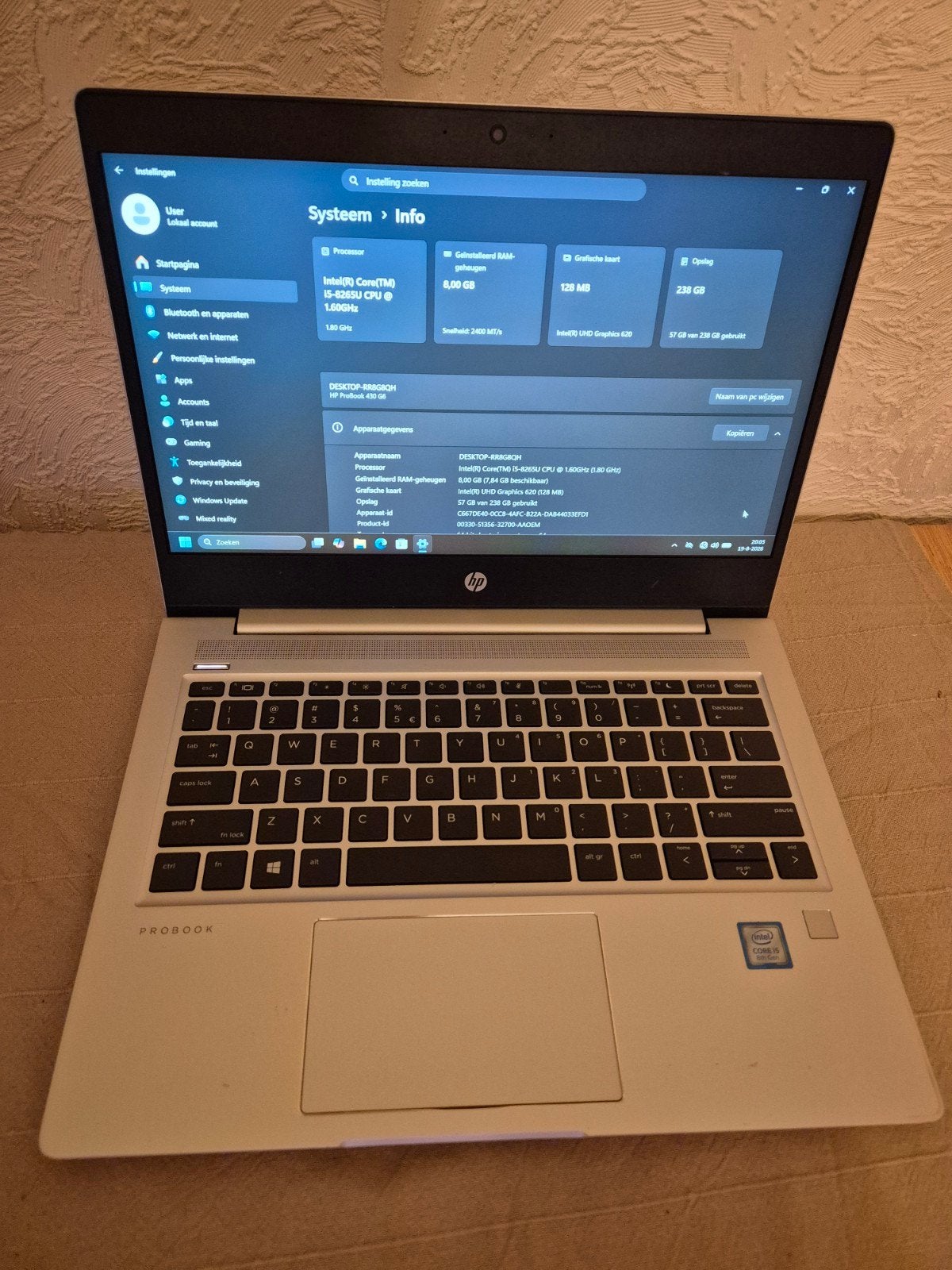 HP ProBook 430 G6 i5-8265U 8GB RAM 238GB SSD Win 11 Pro, Computers en Software, Ophalen, Gebruikt, Intel Core i5-8265U, 2 tot 3 Ghz