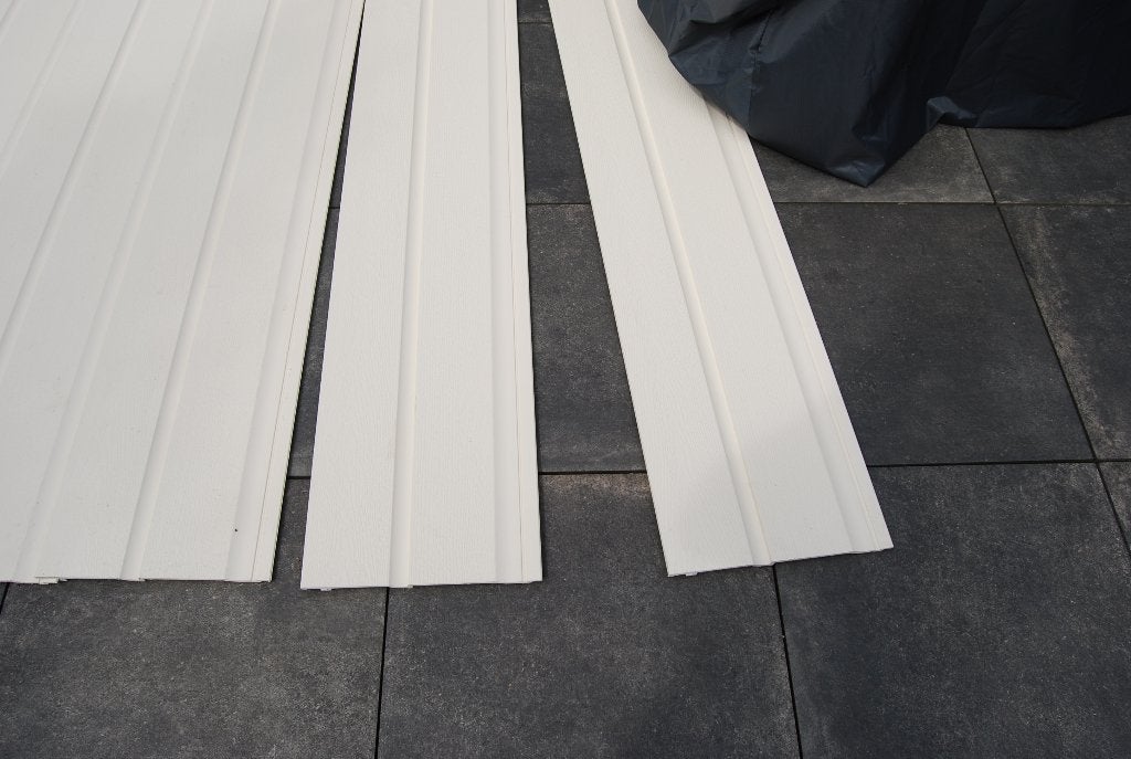 NIEUW Beige Kunststof dubbele rabatdelen Vinyl plus houtnerf, Ophalen, Minder dan 25 mm, Nieuw, Plank